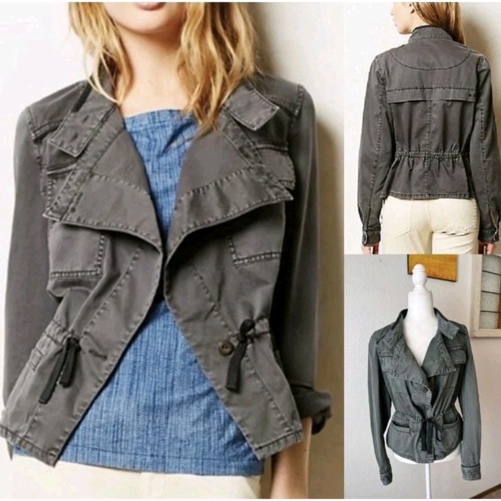 Hei Hei Anthropologie Gray Jacket Lightweight Utility Women Sz S‎ Cargo Tie Moto